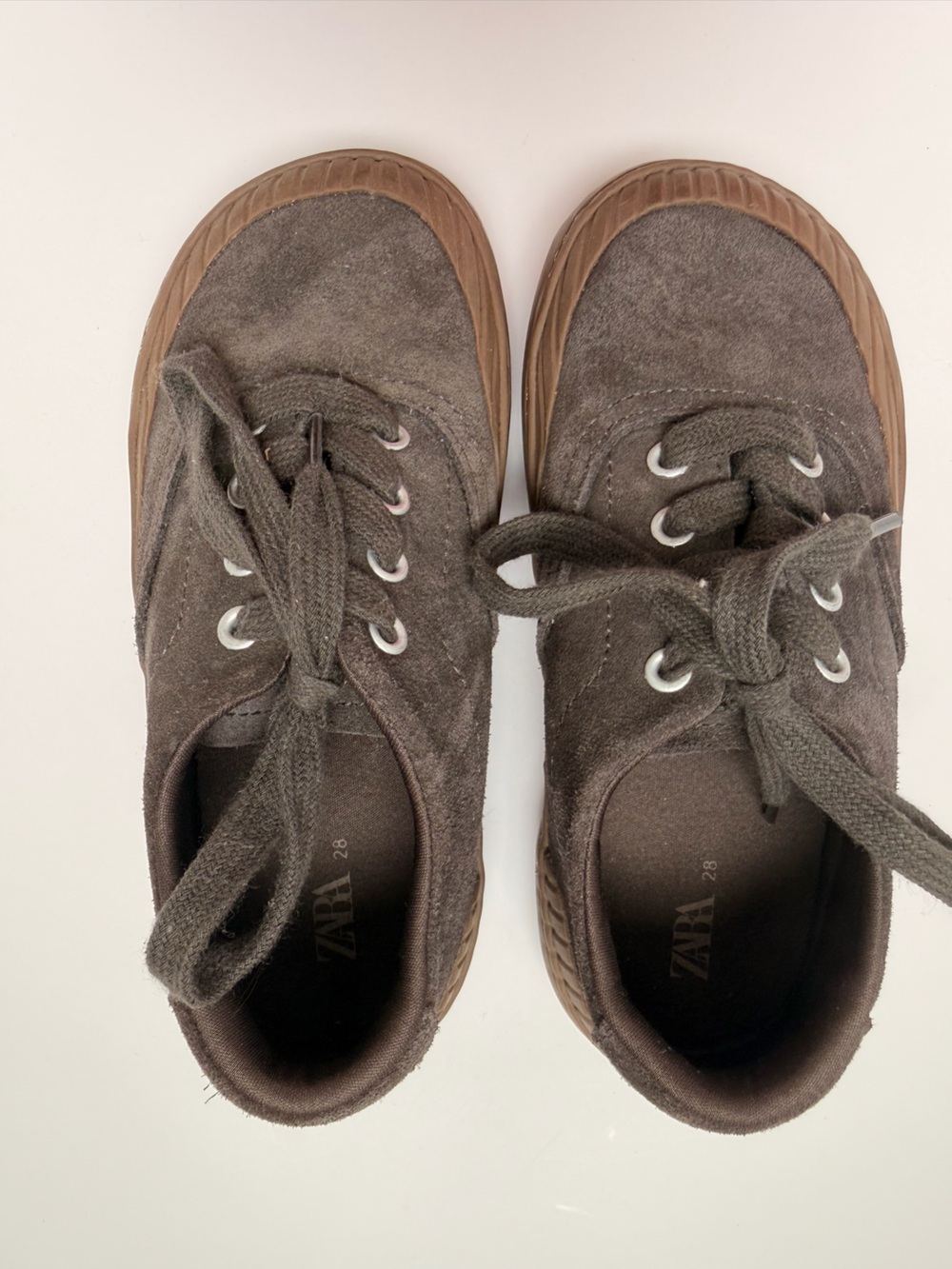 ZARA Kids Dark Brown Suede Lace-Up Sneakers